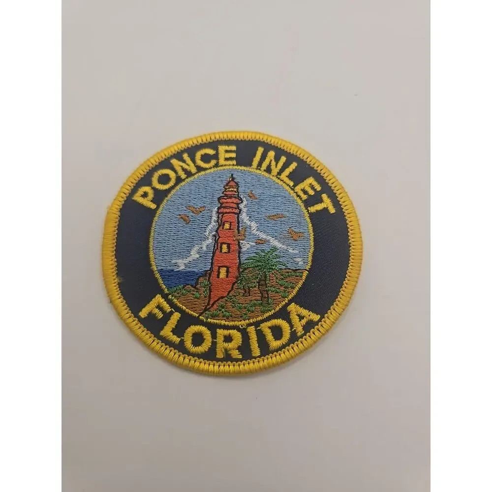 Embroidered Ponce Inlet Florida Patch Lighthouse‎ Souvenir Full Color Round 3